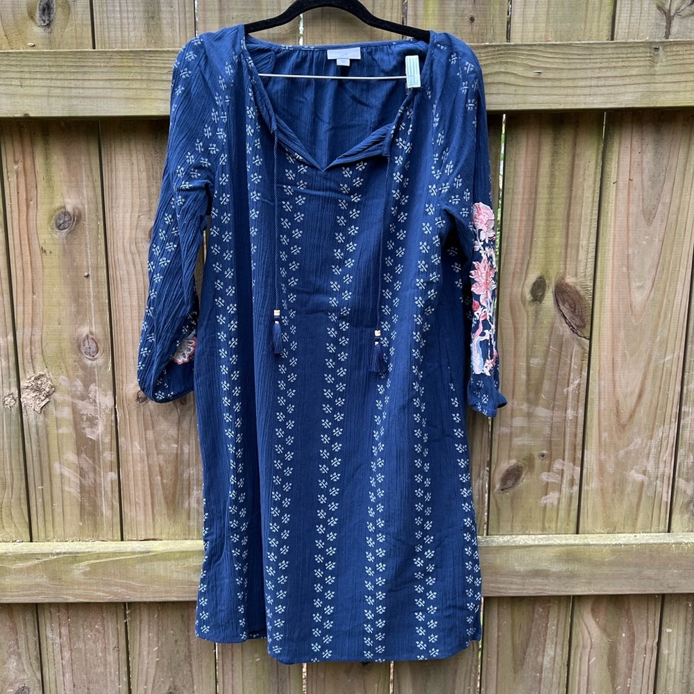 J JILL Boho Dress with Embroidered sleeves size XS